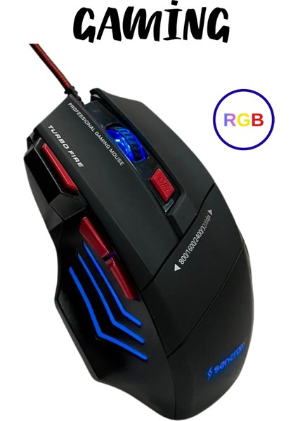Rgb Işıklı Gaming Mouse 8001600/2400/3200 Dpi Oyuncu Mouse
