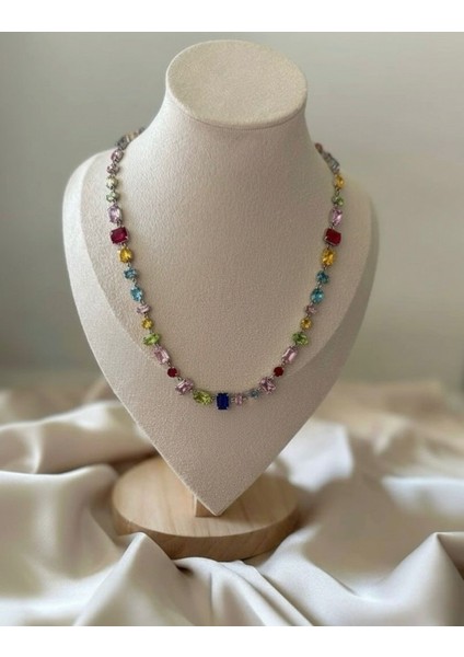 Renkli Zirkon Taşlı Gema Kolye