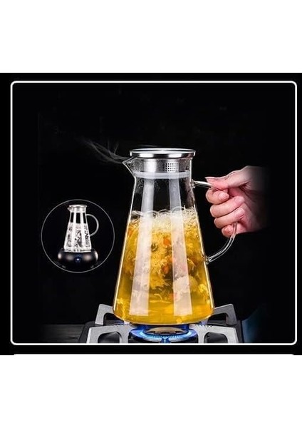 Borosilikat Ateşe Dayanıklı Metal Kapaklı Cam Konik Sürahi