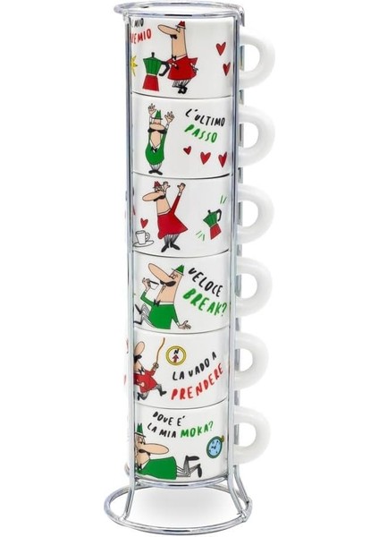 - 6'lı Istiflenebilir Cappuccino Fincan Seti - Renkli -