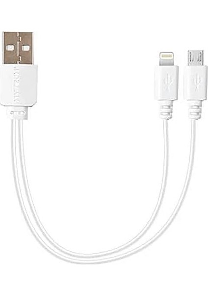 HY-X114 2in1 20CM 3A USB Lightning + Micro Beyaz Şarj Kablosu