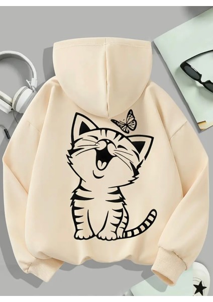 Punıx Büyük Beden Özel Üretim Kapüşonlu Minnoşun Kelebeği Sırt Baskılı Oversize Kadın Sweatshırt