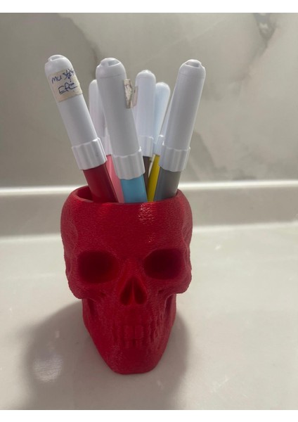 🖤 3D Baskı Kuru Kafa Tasarım Masaüstü Kalemlik