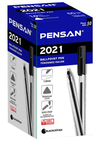 Pensan Tükenmez Kalem (50 Li ) Üçgen Gövdeli Şeffaf Siyah 2021 fiyatları