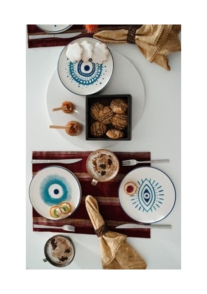 Seramik Nazar Boncuklu 6 Parça Özel Tasarım Hand Pasta Takımı fiyatları
