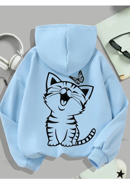 Punıx Büyük Beden Özel Üretim Kapüşonlu Minnoşun Kelebeği Sırt Baskılı Oversize Kadın Sweatshırt