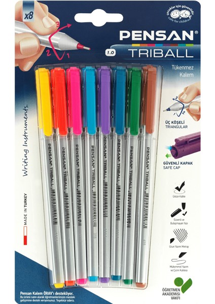 Pensan Tükenmez Kalem Triball 1.0 mm Bilye Uç 8 Li Renkli fiyatları