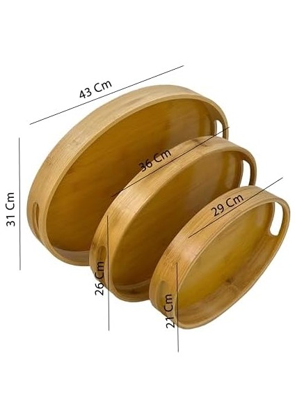 Bambu 3'lü Tepsi Seti – Sunum, Çay ve Servis Tepsisi, Bambu Ahşap Tepsi Takımı, Şık ve Dayanıklı Tasarım, Mutfak ve Sofralar Için Estetik Sunum Tepsisi (Oval) modelleri