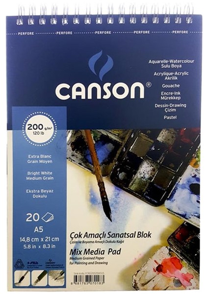 Canson Fınface Resim Blokları 200 gr A5 20 Yp Üstten Spriralli