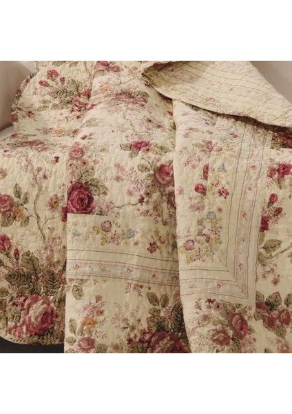 Gül - Klasik Geleneksel Çiçek -%100 Pamuk Kapitone Örtü Battaniye, 127 x 152 Cm, Ekru fiyatları