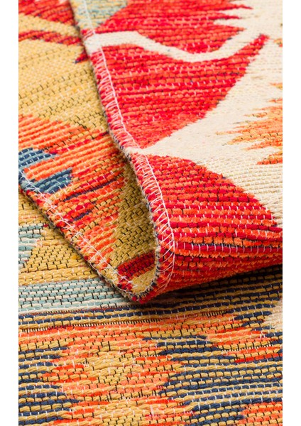 Ürgüp 06 Red %100 Pamuk ile Üretilen Etnik Desenlere Sahip Yıkanabilir Çift Taraflı Ince Yıkanabilir Kilim