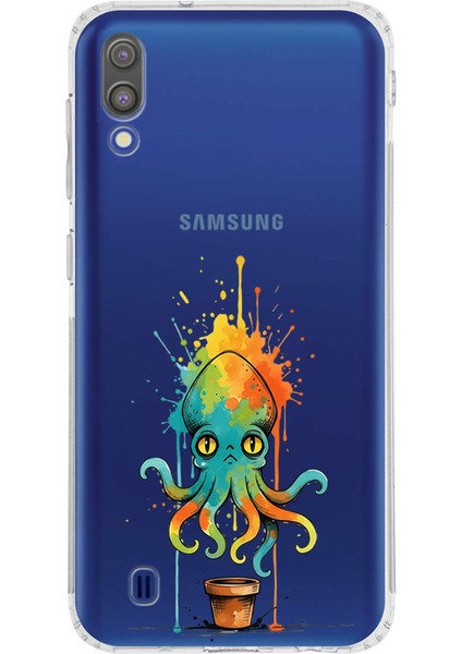 Samsung Galaxy M10 ile Uyumlu Splash Ahtapot Tasarımlı Şeffaf Silikon Kılıf