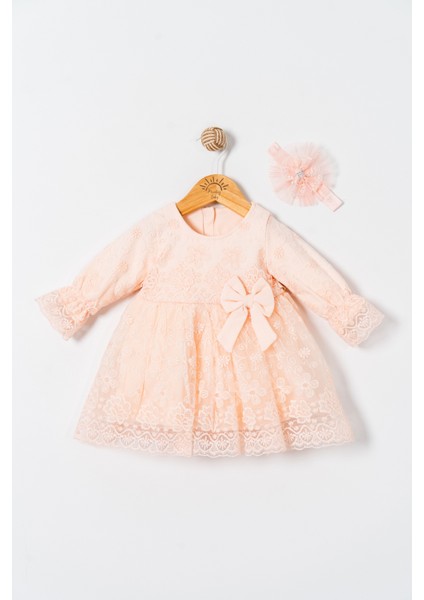 Kız Bebek Mevlütlük Elbise Dantelli Bandanalı
