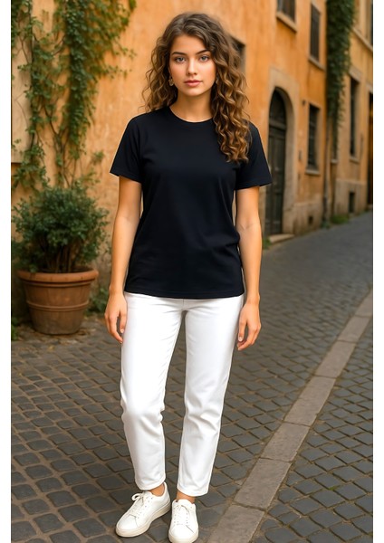 Unisex Bisiklet Yaka Regular Fit Basic % 100 Pamuk T-Shirt