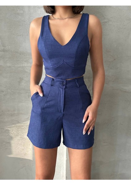 Ketlin Keten Şortlu Kadın Takım Laci indirimleri