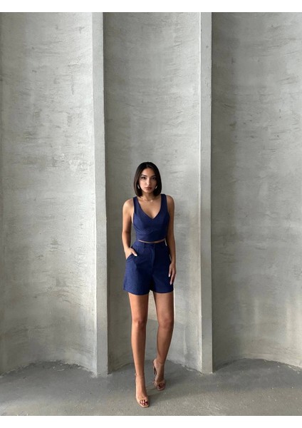 Ketlin Keten Şortlu Kadın Takım Laci