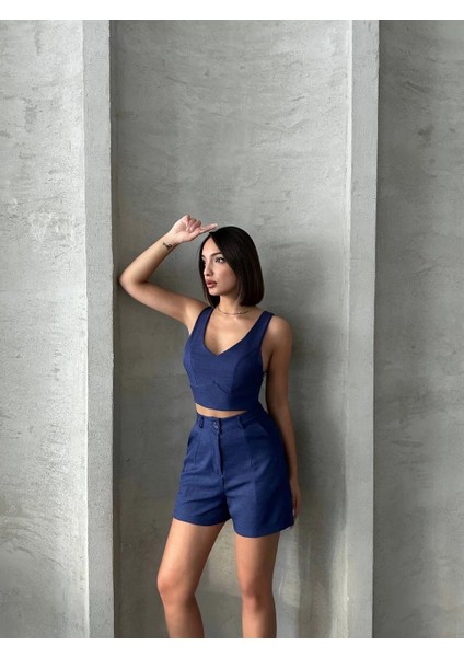 Ketlin Keten Şortlu Kadın Takım Laci