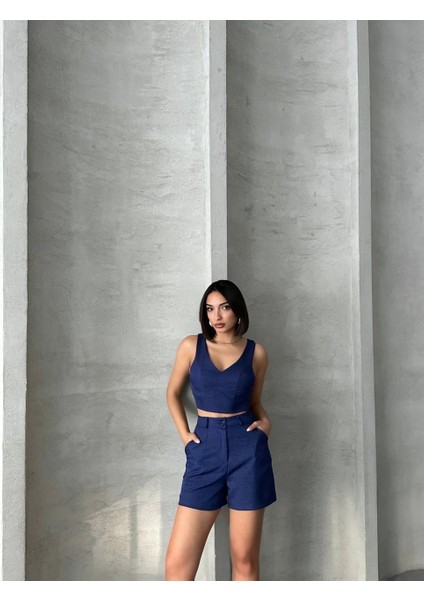 Ketlin Keten Şortlu Kadın Takım Laci