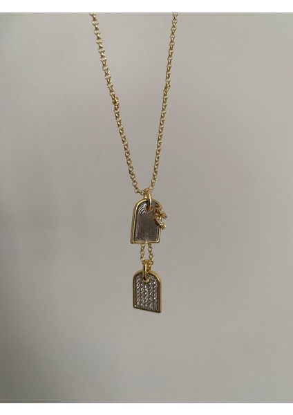 ÇİFT CHARM GOLD ÇERÇEVE DETAYLI IŞILTILI KADIN KOLYE fırsatları