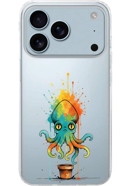 iPhone 17 Pro Max ile Uyumlu Splash Ahtapot Tasarımlı Slimfit Şeffaf Silikon Kılıf