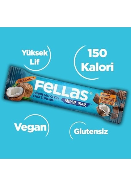 Fellas Meyve Bar, Chialı ve Hindistan Cevizli, 40GR x 12 Adet