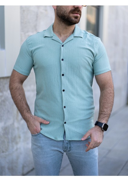 Keten Gömlek Kısa Kol Turkuaz Renk fiyatları