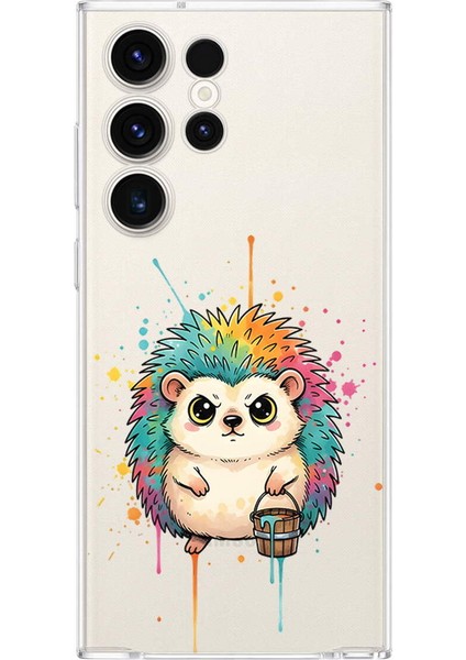 Samsung Galaxy S23 Ultra ile Uyumlu Splash Kirpi Tasarımlı Şeffaf Silikon Kılıf