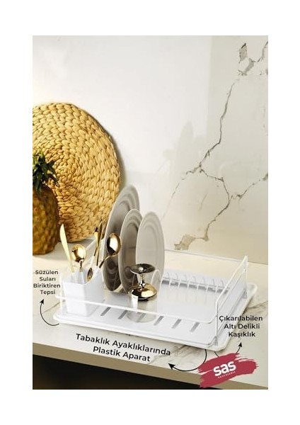 Haus Ömür Boyu Paslanmaz Bulaşıklık Bulaşık Sepeti Tek Katlı Tabaklık Termo Plastik Kaplama Beyaz Tbk-01 fiyatları