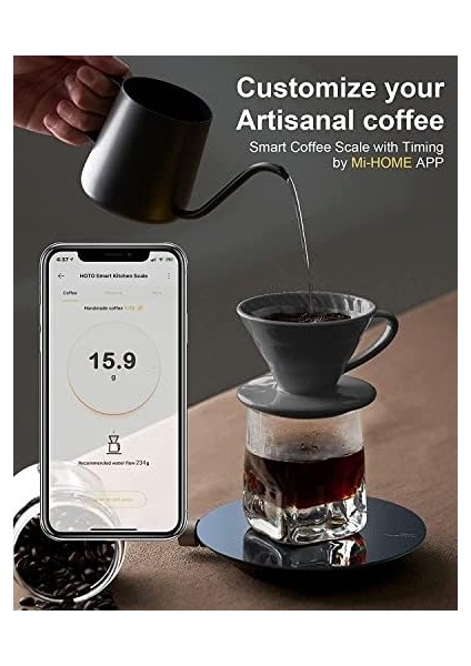 Akıllı Gıda Tartısı, Mutfak Tartısı, Ağırlık Gramları ve Oz, Kahve Tartısı, 0,1 G Yüksek Hassasiyetli Sensörlü Mutfak Tartısı, 4 Birim Olarak Ölçüler (G/ml/oz/lb:oz) QWCFC001 fiyatları