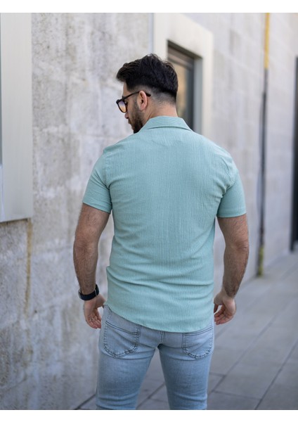 Keten Gömlek Kısa Kol Turkuaz Renk indirimleri