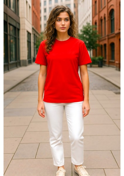 Unisex Bisiklet Yaka Regular Fit Basic % 100 Pamuk T-Shirt