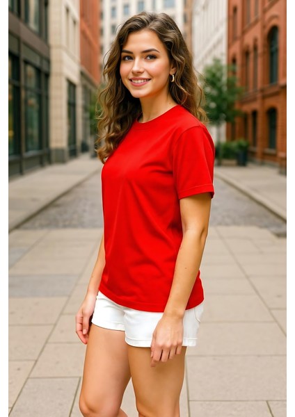 Unisex Bisiklet Yaka Regular Fit Basic % 100 Pamuk T-Shirt