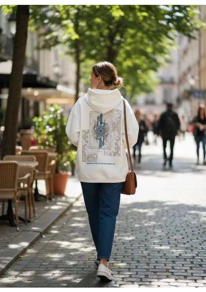 Everything You Do Oversize Hoodie - Şardonlu %100 Pamuk - Beyaz