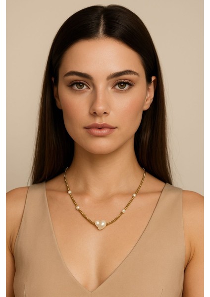Gerçek Barok Inci ve Gold Boncuk Detaylı Vintage Kolye