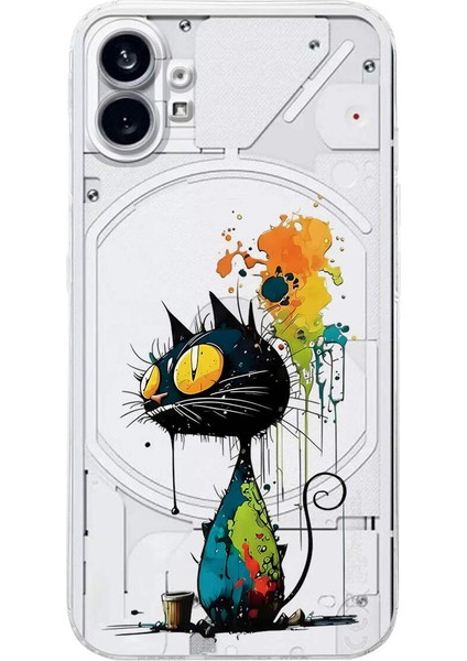 Nothing Phone 1 ile Uyumlu Splash Kedi Tasarımlı Şeffaf Silikon Kılıf