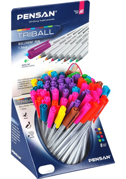Pensan Tükenmez Kalem Triball 1.0 mm Bilye Uç Renkli 60 Lı Stand 1003-60-LI-STD fiyatları