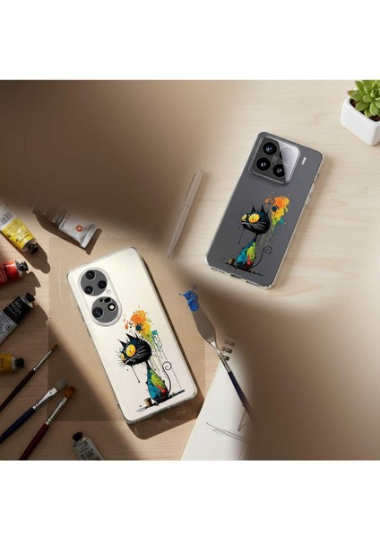 Nothing Phone 1 ile Uyumlu Splash Kedi Tasarımlı Şeffaf Silikon Kılıf