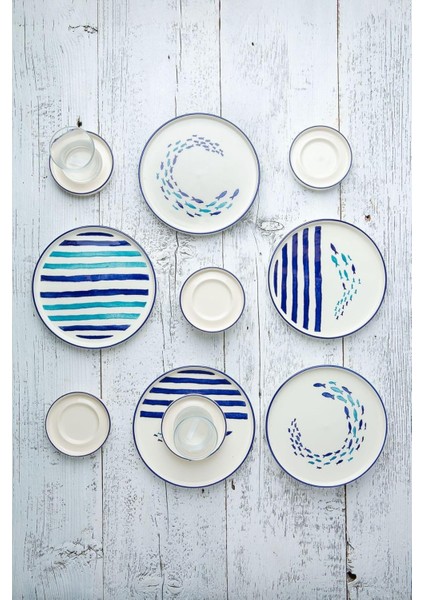 Seramik 18 Parça 6 Kişilik Özel Tasarım Hand Stackable Kahvaltı Çay Seti