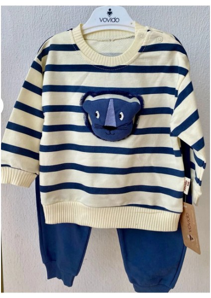 Aslan Aplikeli Erkek Bebek Çizgili 2'li Takım