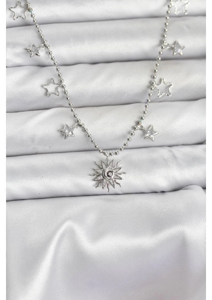 Bfs Pirinç Gümüş Renk Güneş Model Kadın Kolye