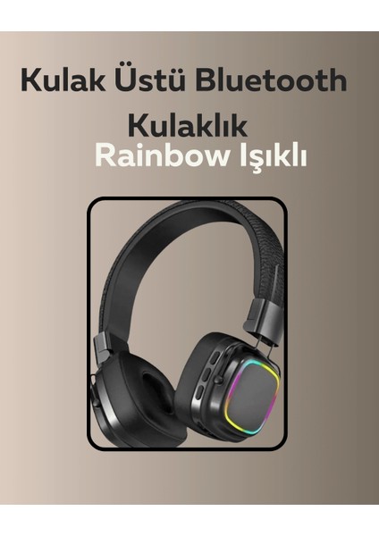 Bfs Bluetooth 5.3 Rainbow Işıklı Kulak Üstü Kablosuz Kulaklık