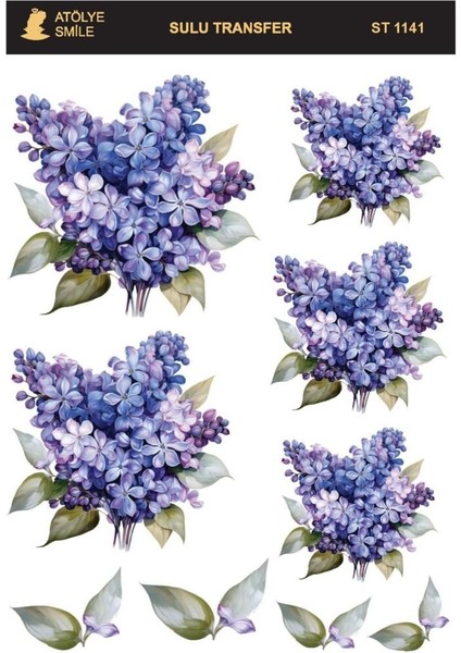 ST1141 Mor Tonları Çiçek Desenli Açık Zemin Sulu Transfer 25*35 cm