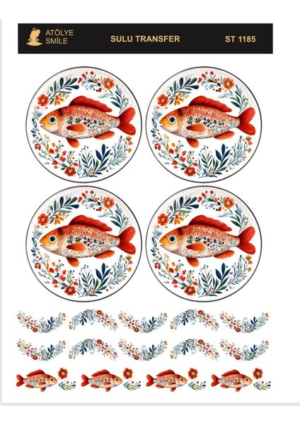 ST1185 Balık Desenli Açık Zemin Sulu Transfer 25*35 cm