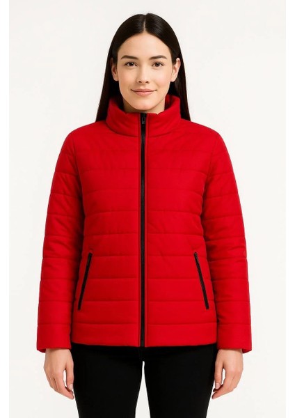 Kadın Bomber Mont Ceket – Su Itici Kumaş, Kapitone Astarlı, Fermuarlı, Kışlık - Kırmızı modelleri