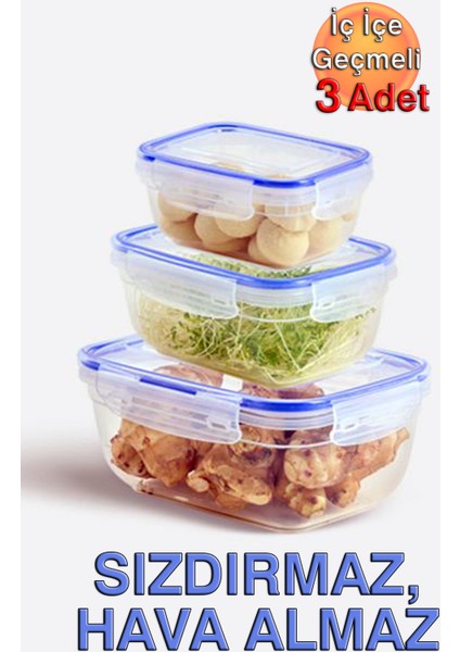 Lock&fresh Contalı Dikdörtgen Saklama Kabı (400, 800, 1400 Ml) (Üçlü Set)