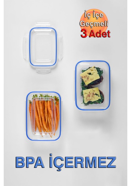 Lock&fresh Contalı Dikdörtgen Saklama Kabı (400, 800, 1400 Ml) (Üçlü Set) modelleri