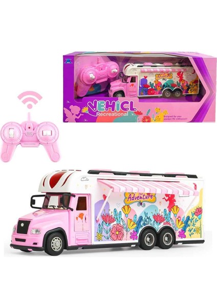 Pasifik Kumandalı Pembe Karavan FC017 Eğlenceli Araç Açılır Kapı 2.4ghz Sesli Işıklı 6+