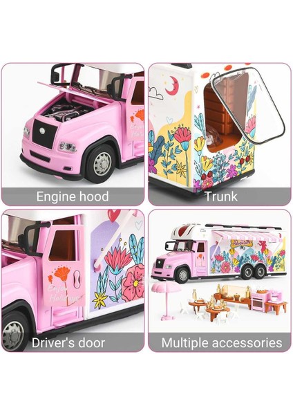 Pasifik Kumandalı Pembe Karavan FC017 Eğlenceli Araç Açılır Kapı 2.4ghz Sesli Işıklı 6+ modelleri