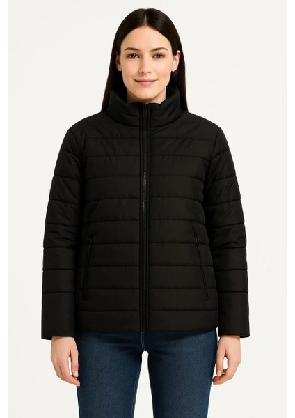 Kadın Bomber Mont Ceket – Su Itici Kumaş, Kapitone Astarlı, Fermuarlı, Kışlık - Siyah fırsatları