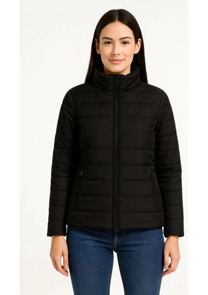 Kadın Bomber Mont Ceket – Su Itici Kumaş, Kapitone Astarlı, Fermuarlı, Kışlık - Siyah